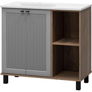 Напольная тумба под раковину Brevita Lumus 90 L УТ000025489 Серая матовая Дуб Галифакс олово